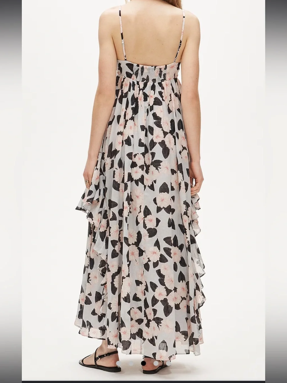 J. Crew Oyster Grey‎ Ruffle Maxi Dress Peony Print 100% Organic Cotton Large NWT